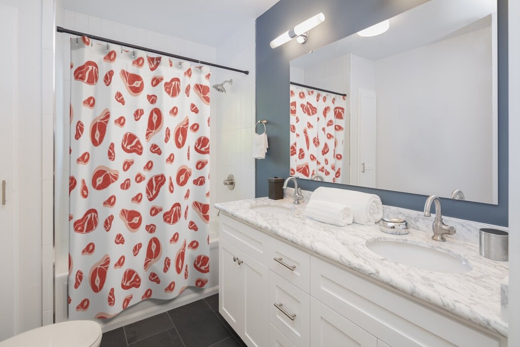 Meat Steak Shower Curtain | Modern Tile Pattern Bathroom Decor | Luxury Shower Curtains | At Home Shower Curtains - Image 2