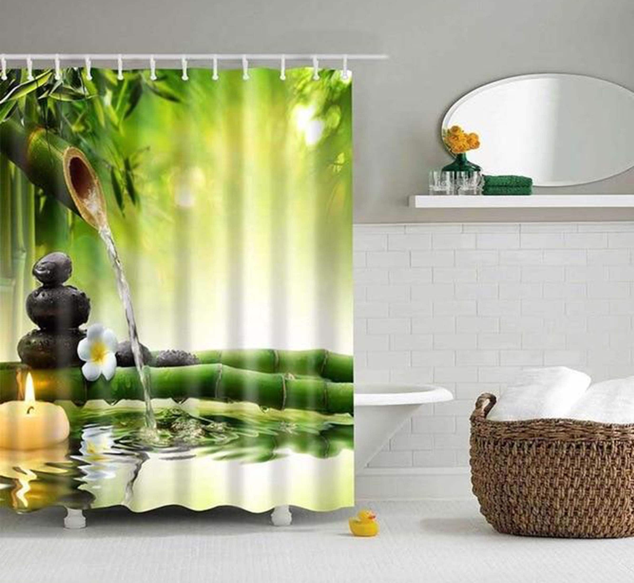Meditation relaxation candle mindfulness Shower Curtain | Zen stones & bamboo fabric Bathroom Curtain