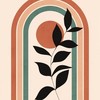 MeganJDesigns Mid-Century Minimalist Wool Soft Washable Area Rug - Terracotta Lines Floral Pattern with Floor Rugs