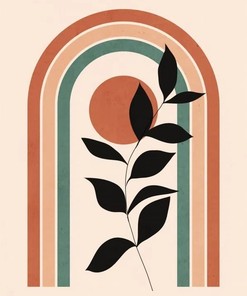 MeganJDesigns Mid-Century Minimalist Wool Soft Washable Area Rug - Terracotta Lines Floral Pattern with Floor Rugs