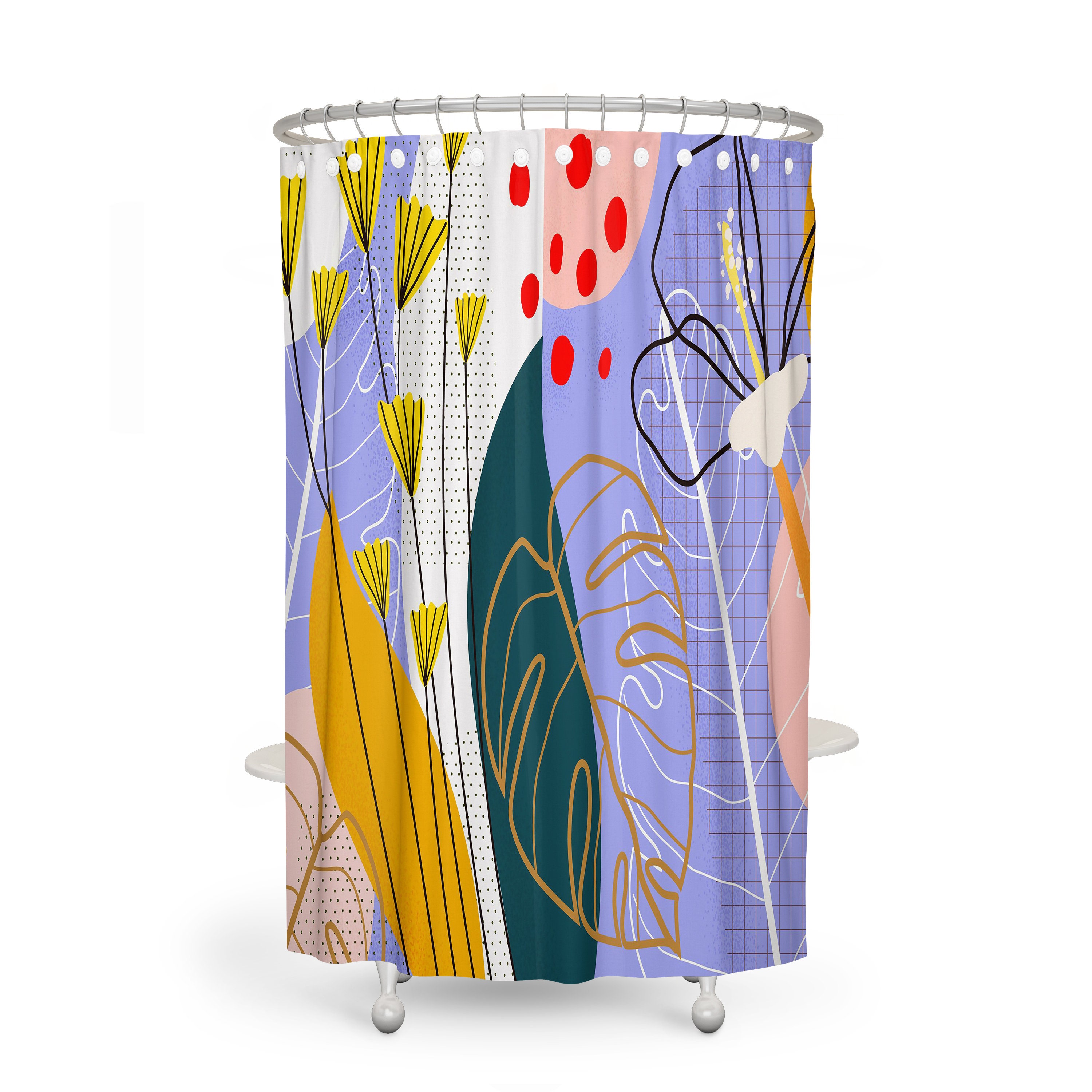 Memphis Abstract Shower Curtain with Optional Bath Towels and Mat for Unique and Quirky Bathroom Decor - Image 2