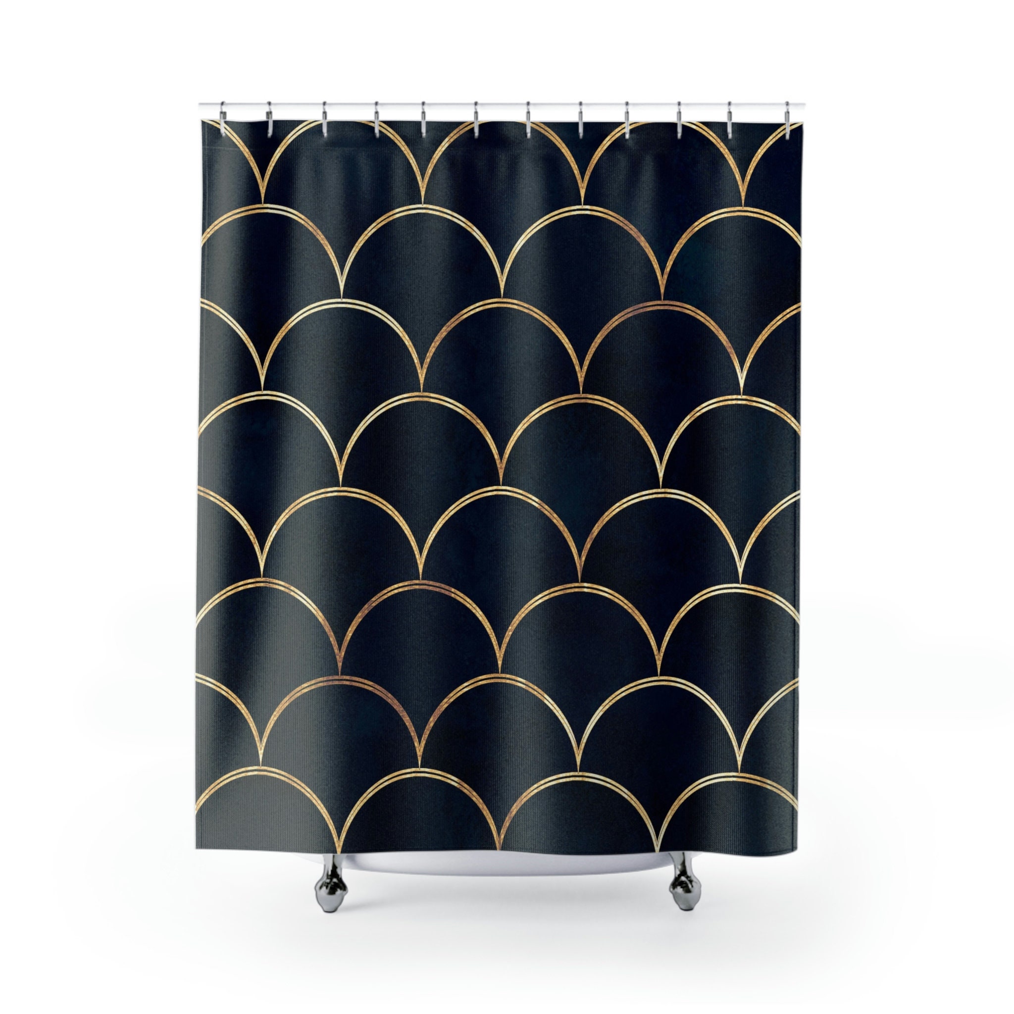 Mermaid Fish Scale Blue Shower Curtain, Ocean Theme Shower Curtain, Beach House Bathroom - Image 2