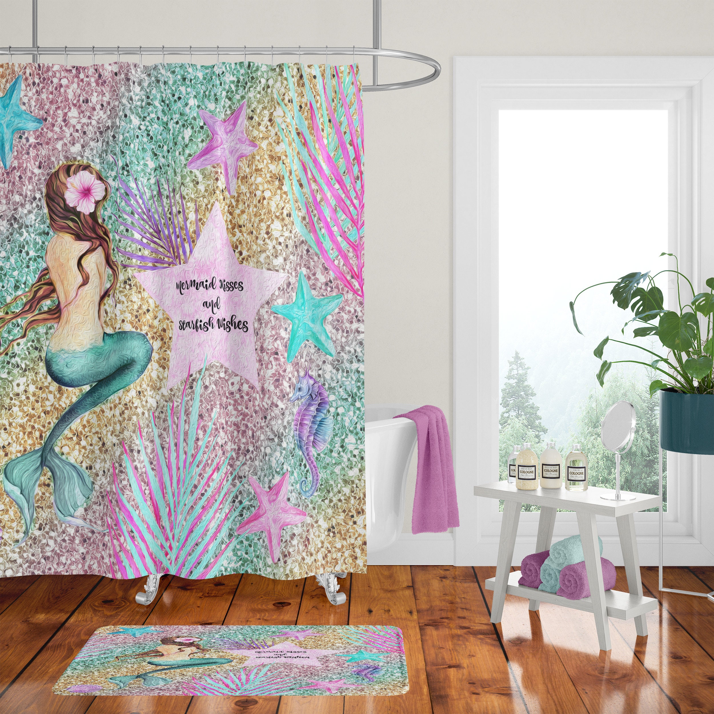 Mermaid Kisses Shower Curtain, Create a Beautiful Underwater Oasis in Your Bathroom - Image 2