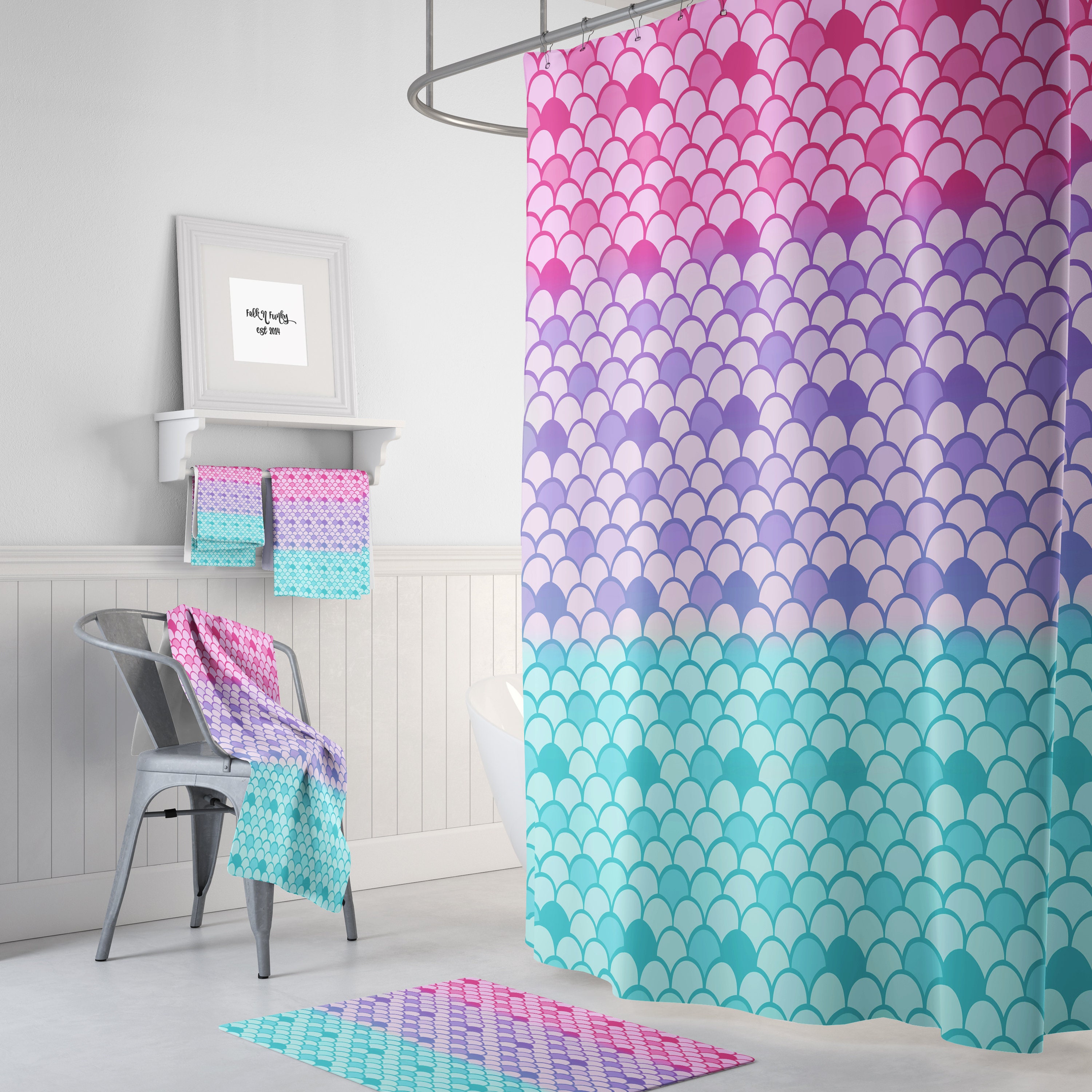 Mermaid Scale Shower Curtain with Optional Bath Set, Make Your Bathroom Radiant