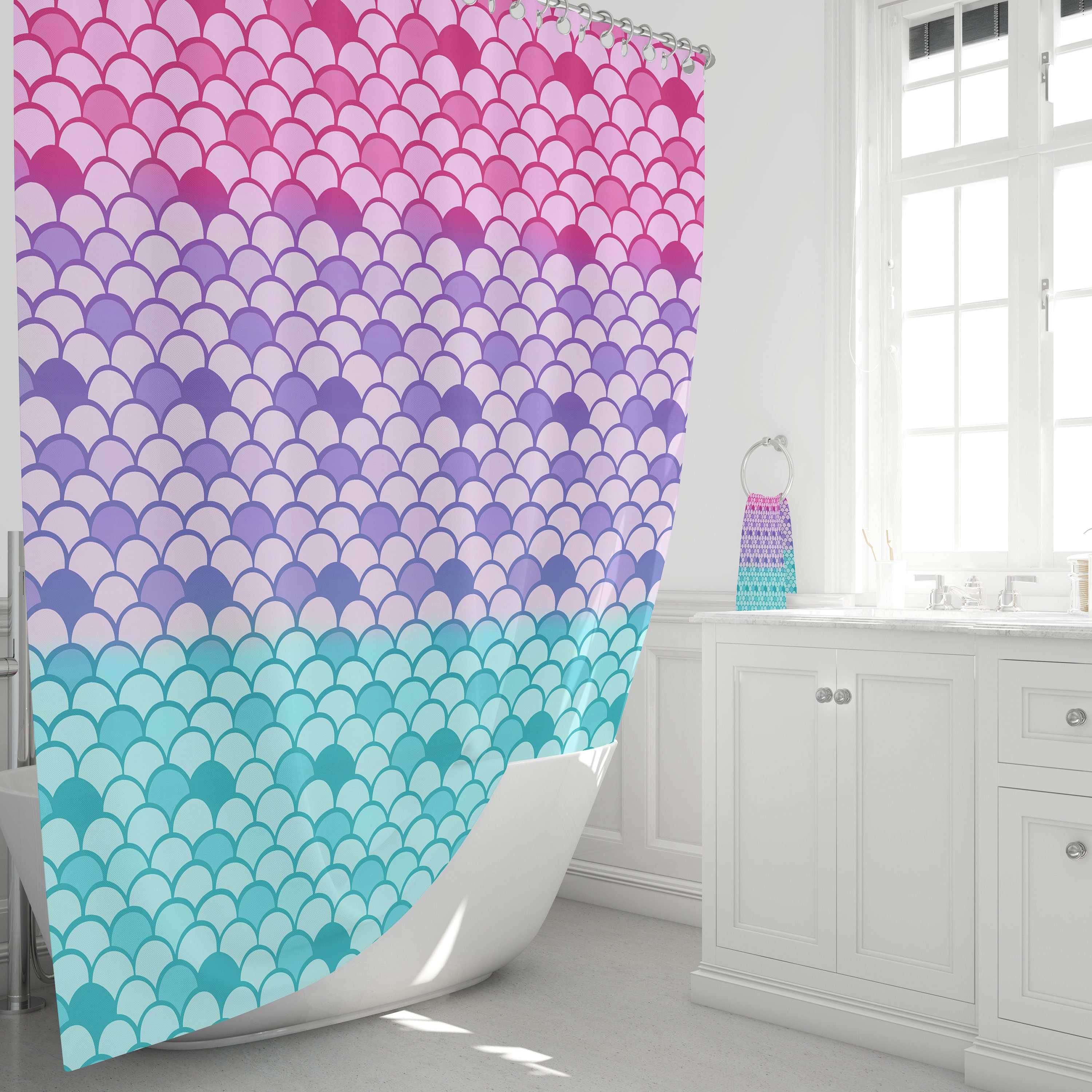 Mermaid Scale Shower Curtain with Optional Bath Set, Make Your Bathroom Radiant - Image 2