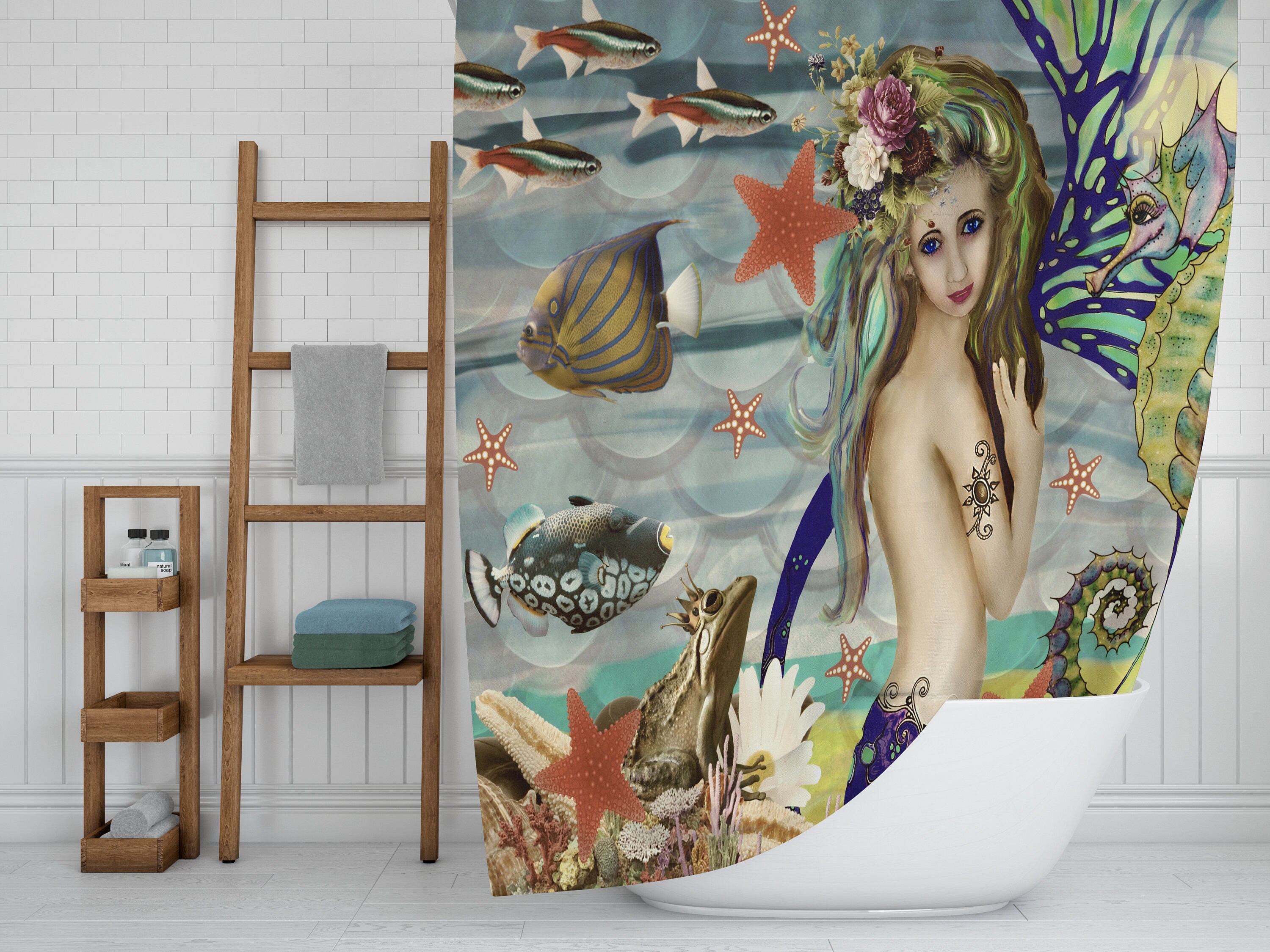 Mermaid Shower Curtain, Mermaid Towels, Mermaid Bath Mat, Katie Mermaid Art, Mermaid Bathrooms - Image 2