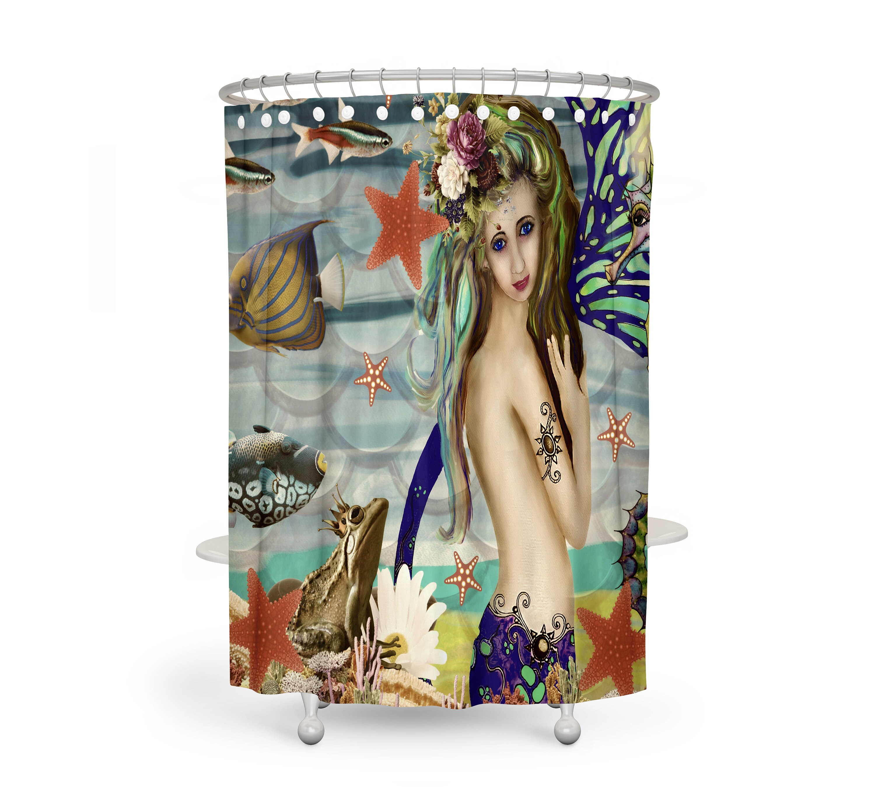 Mermaid Shower Curtain, Mermaid Towels, Mermaid Bath Mat, Katie Mermaid Art, Mermaid Bathrooms - Image 3