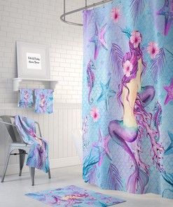 Mermaid Shower Curtain, Purple Shower Curtain, Mermaid Bathroom Decor | luxury shower curtains