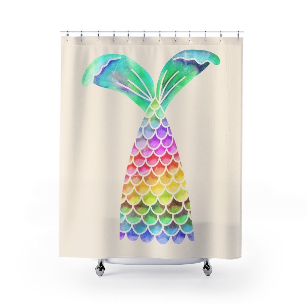 Mermaid Tail Shower Curtain, Dorm Room Decor, Girl's Bathroom | kids bathroom shower curtain