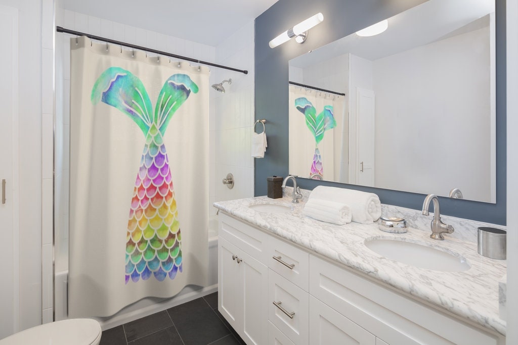 Mermaid Tail Shower Curtain, Dorm Room Decor, Girl's Bathroom | kids bathroom shower curtain - Image 2