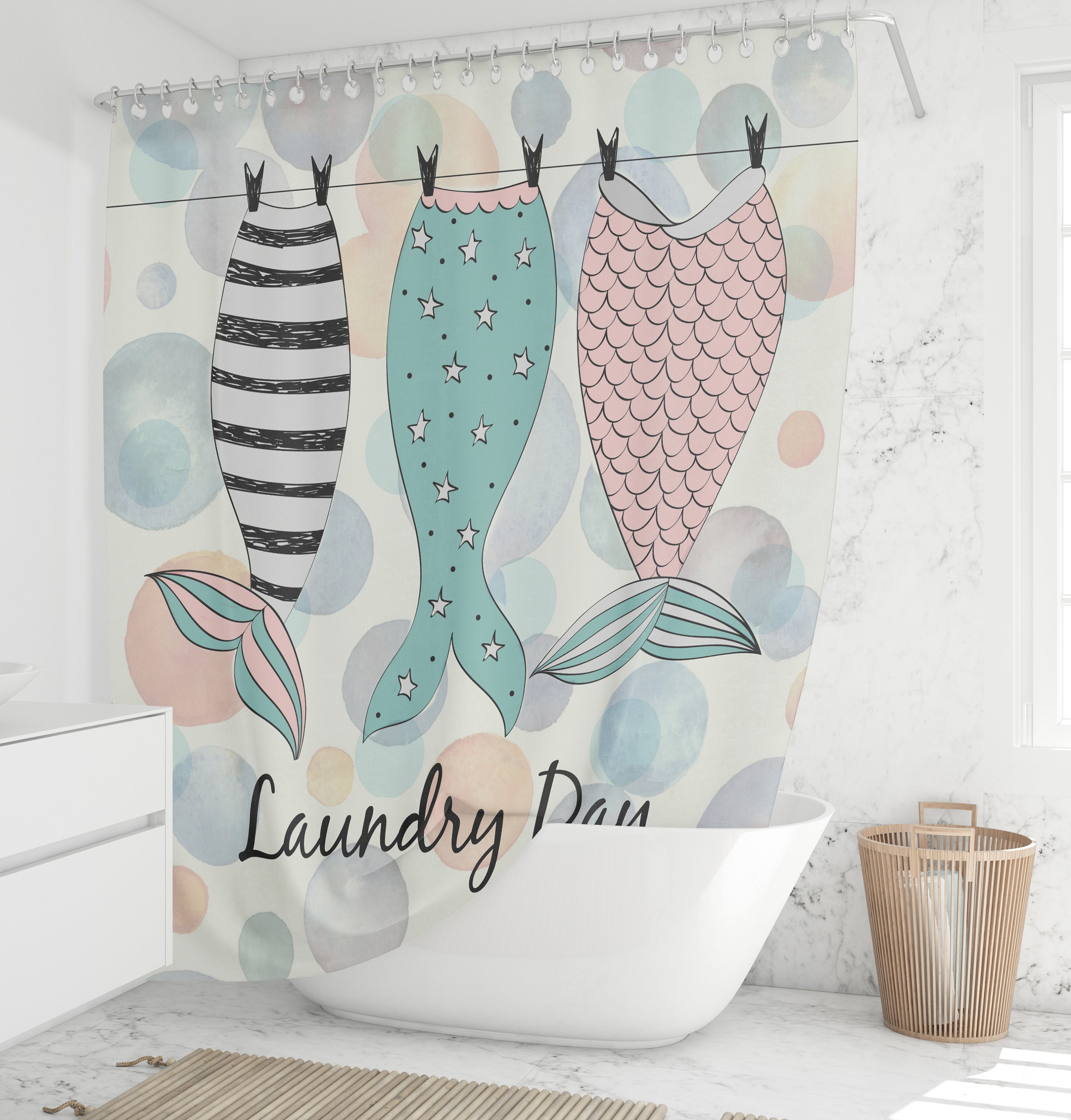 Mermaid Tail Shower Curtain with Mermaid Bathroom Decor, Perfect for Mermaid Lovers - Image 2