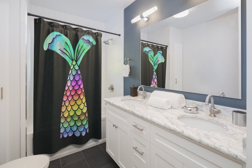 Mermaid Tale Shower Curtain, Dorm Room Decor, Bathroom Decor, Bath Curtain, Girl's Bathroom | Disney Blanket - Image 2