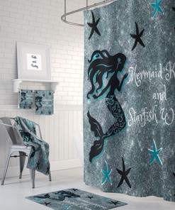 Mermaid Wishes and Starfish Kisses Shower Curtain with Optional Bath Set, Make Your Bathroom Magical