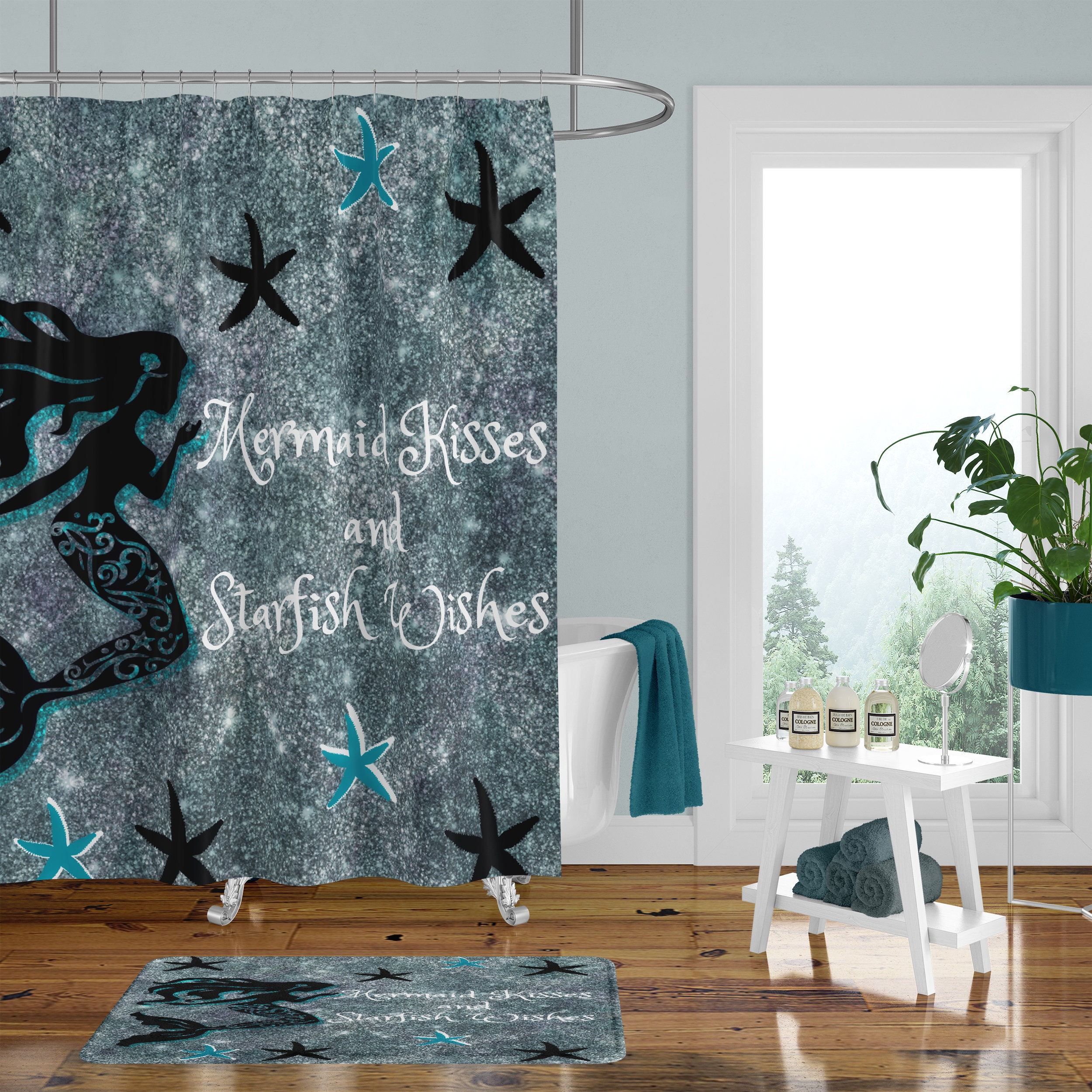 Mermaid Wishes and Starfish Kisses Shower Curtain with Optional Bath Set, Make Your Bathroom Magical - Image 2