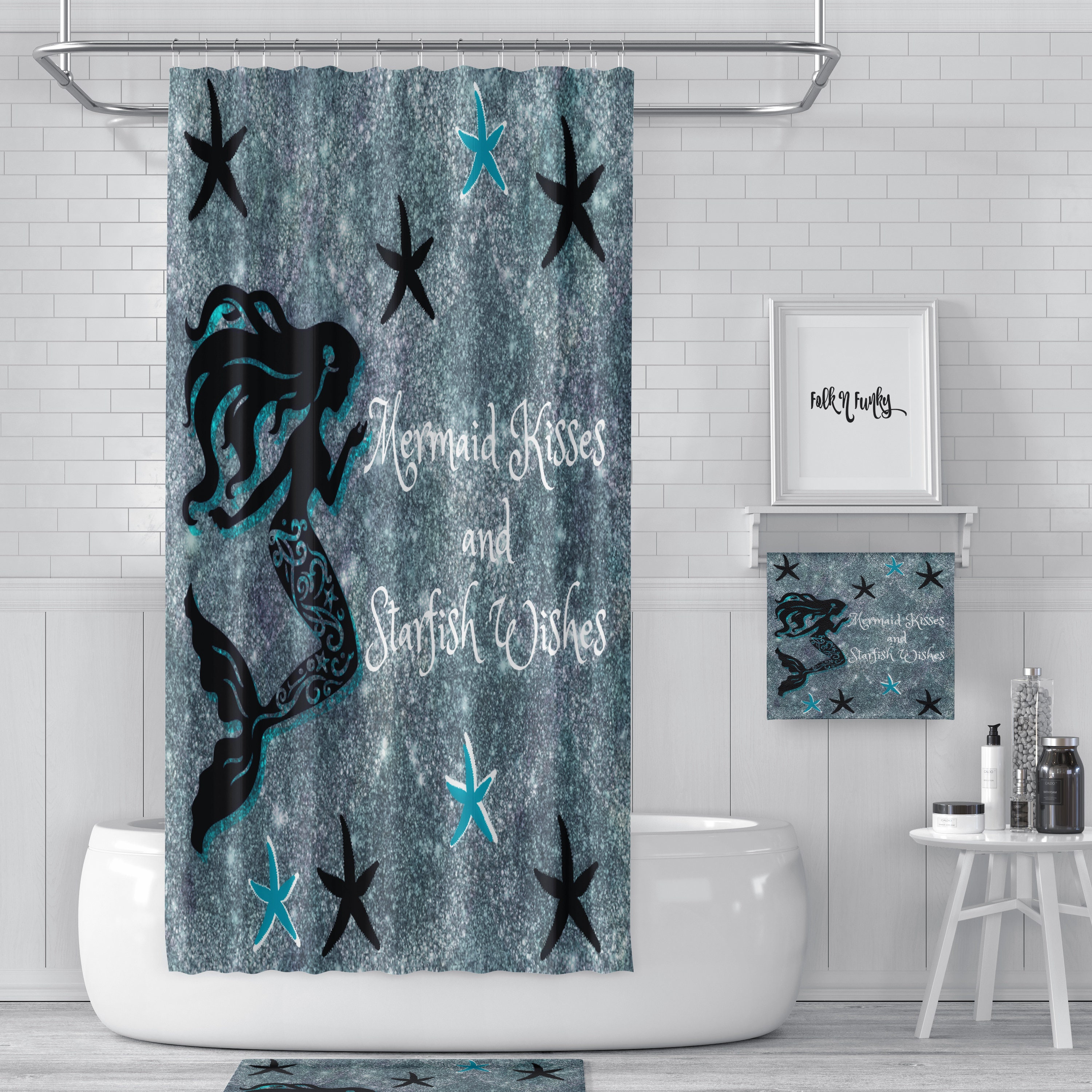 Mermaid Wishes and Starfish Kisses Shower Curtain with Optional Bath Set, Make Your Bathroom Magical - Image 3