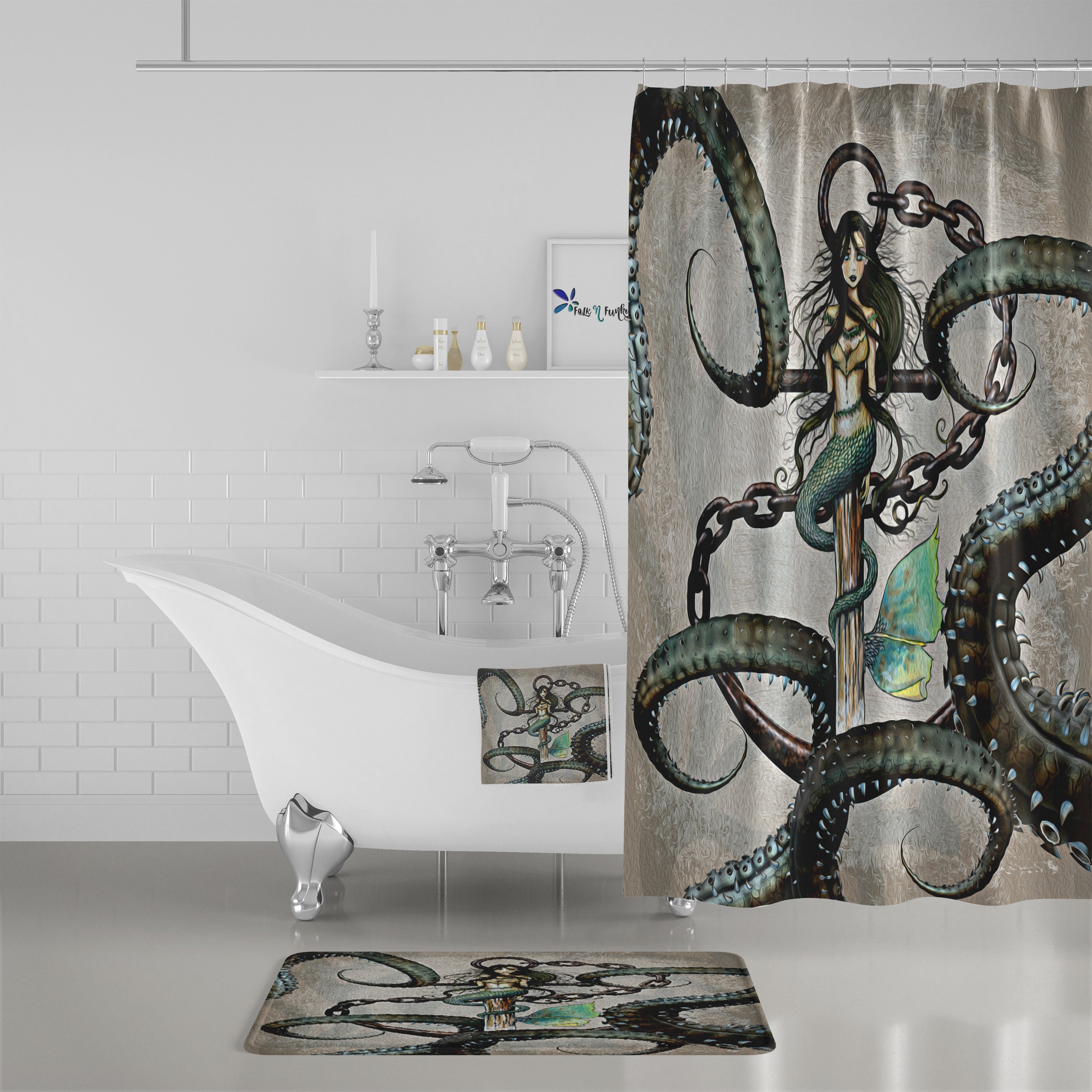 Mermaid and Octopus Shower Curtain |Disney Blanket - Image 3