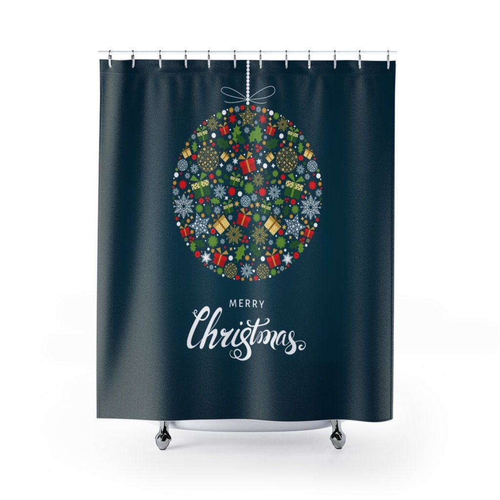 Merry Christmas Ornament Shower Curtain | Holiday Bathroom Shower Curtain | Luxury Shower Curtain | Housewarming Gift