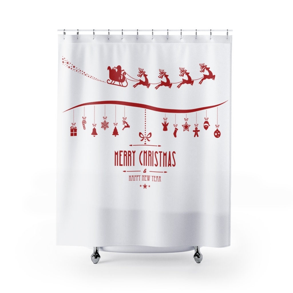 Merry Christmas Santa Happy New Year Shower Curtain to get festive