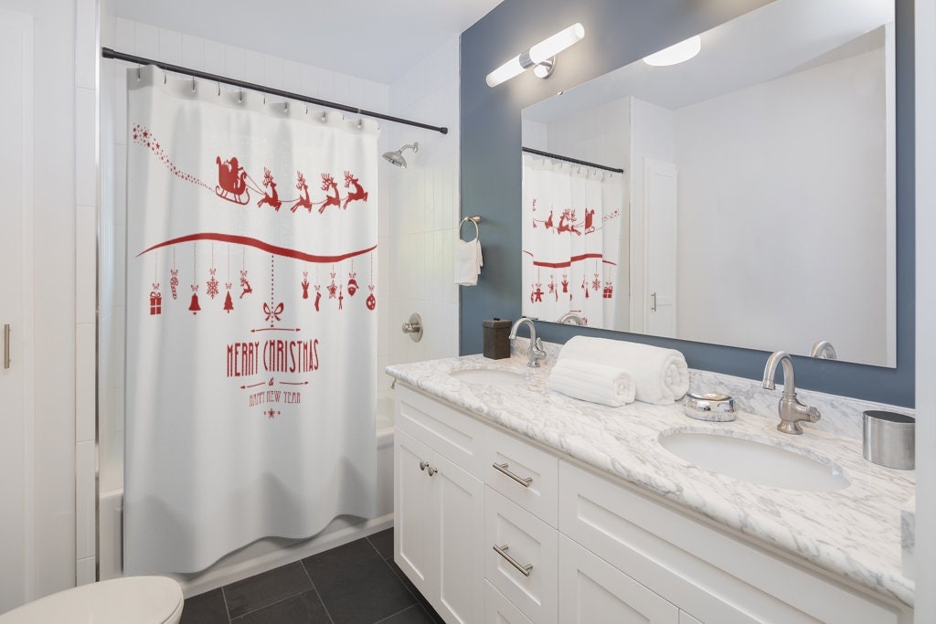 Merry Christmas Santa Happy New Year Shower Curtain to get festive - Image 2