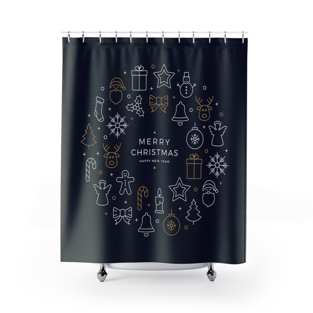 Merry Christmas and Happy New Year Shower Curtain | Holiday Bathroom Shower Curtain | Luxury Shower Curtains