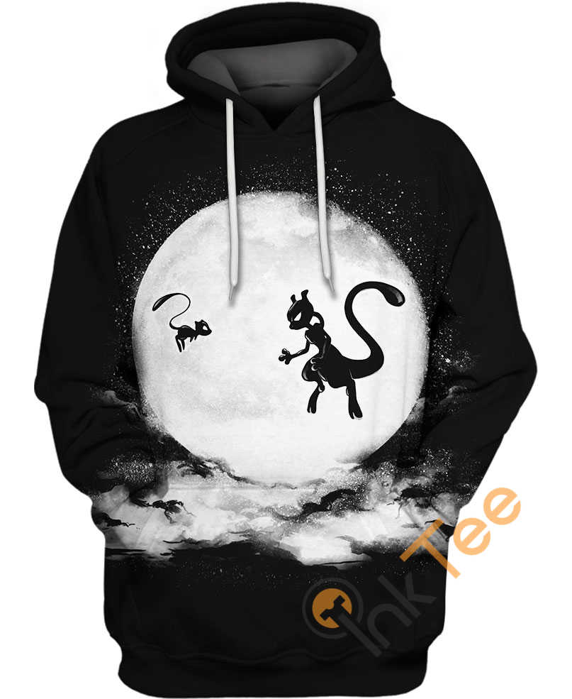 Mew And Mewtwo On Moon All Over Print 3D Hoodie with Custom Graphics