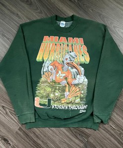 Miami Hurricanes Vintage 90S Collegiate Crewneck T-Shirt, Sweatshirt, And Pullover Hoodie Full Color Reprint, Full Size