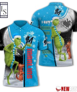 Miami Marlins Grinch Steals Christmas with All Over Print Polo T-shirt