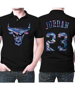 Michael Jordan 23 Legend Player NBA Basketball Iridescent Holographic Black Jersey Style Bulls Fans Polo Shirt