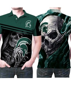Michigan State Spartans Football Lava Skull NFL American Team Logo Gift for Michigan State Spartans Fans Polo Shirt