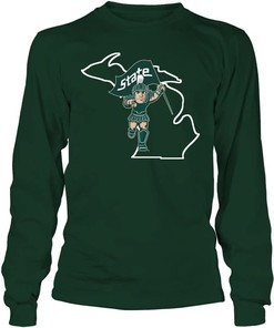 Michigan State Spartans Hoodie With Sparty In State Outline Design, Perfect For Spartan Fans