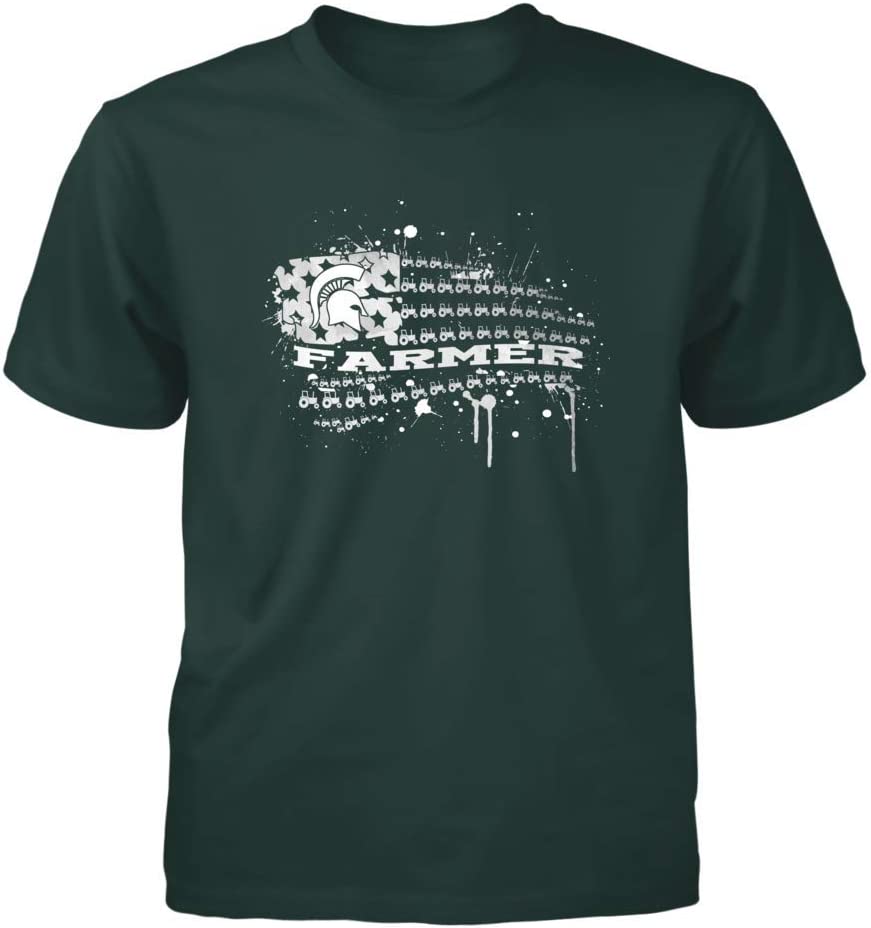 Michigan State Spartans Shirt With Farmer Tractor Inside Distressed Nation Flag Design, Perfect For Spartan Fans