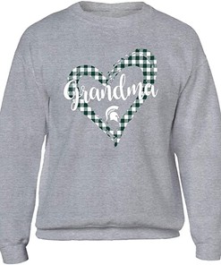 Michigan State Spartans Sweatshirt With Checkered Heart Outline Grandma Design, Perfect For Spartan Fans