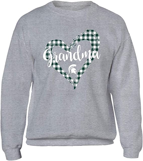 Michigan State Spartans Sweatshirt With Checkered Heart Outline Grandma Design, Perfect For Spartan Fans