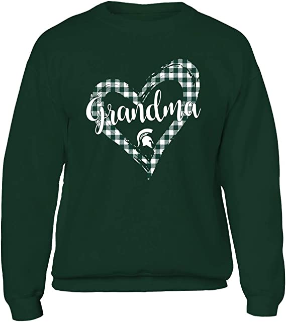 Michigan State Spartans Sweatshirt With Checkered Heart Outline Grandma Design, Perfect For Spartan Fans - Image 2