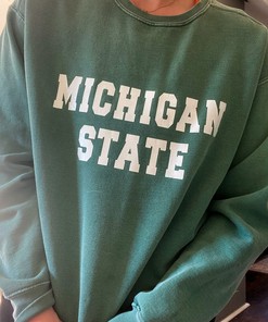 Michigan State University Vintage Heathered Crewneck Sweatshirt, Msu Spartans Shirt With Vintage Gruff Sparty Design