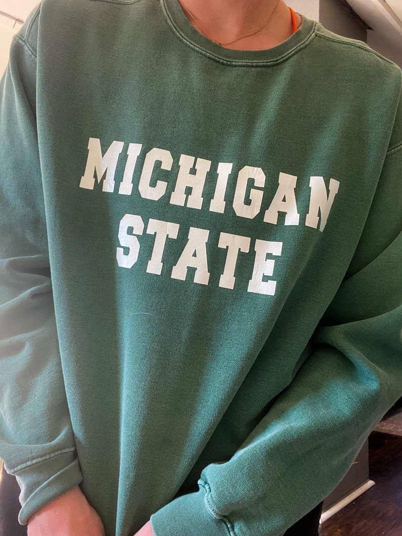 Michigan State University Vintage Heathered Crewneck Sweatshirt, Msu Spartans Shirt With Vintage Gruff Sparty Design