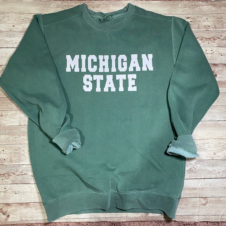 Michigan State University Vintage Heathered Crewneck Sweatshirt, Msu Spartans Shirt With Vintage Gruff Sparty Design - Image 2