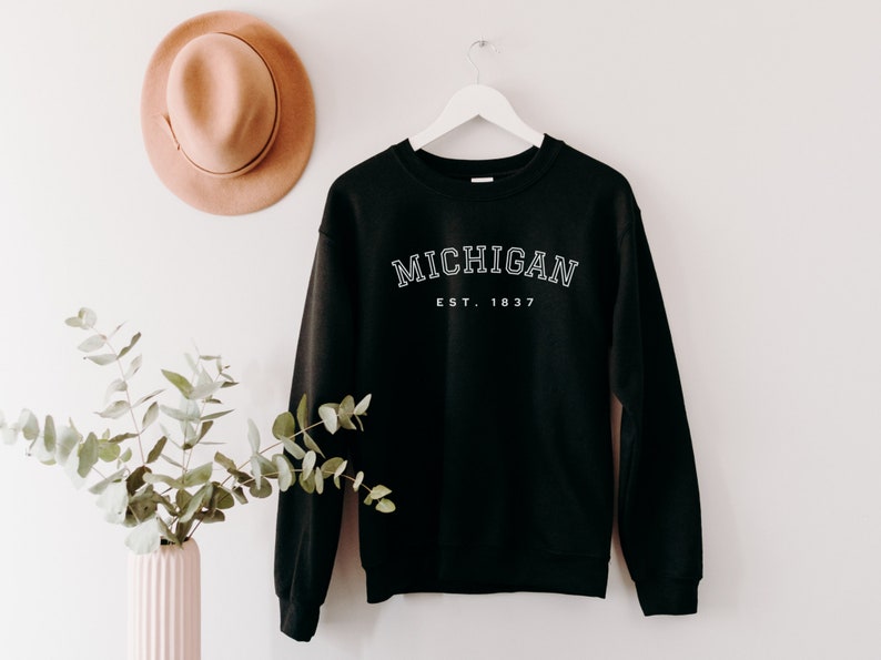 Michigan Themed Collegiate Text Crewneck Sweatshirt, Michigan Est. Shirt, Michigan Gifts For College Students - Image 2