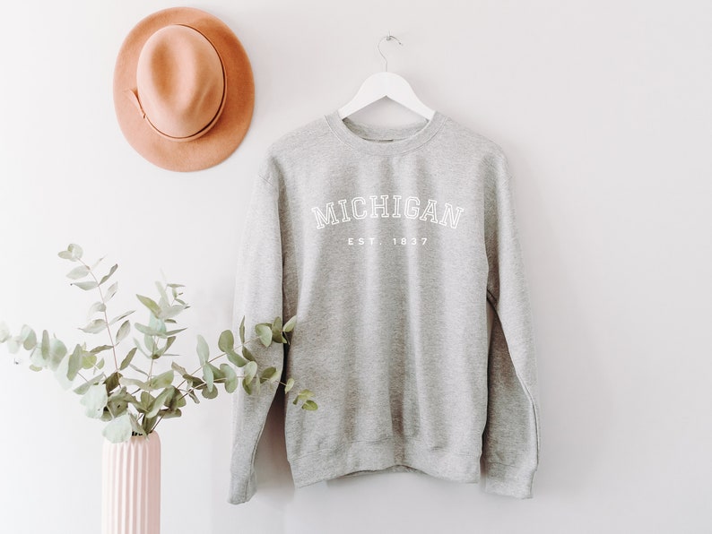 Michigan Themed Collegiate Text Crewneck Sweatshirt, Michigan Est. Shirt, Michigan Gifts For College Students - Image 3