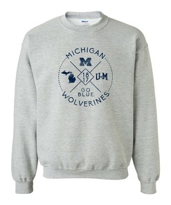 Michigan Wolverines Patchwork Logo Michigan Fan Crewneck Shirt, Sports Team