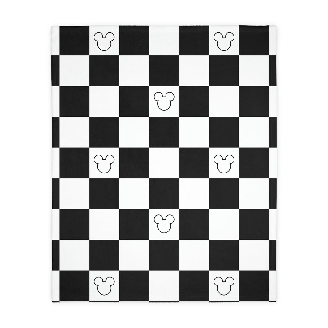 Mickey Mouse Checkered Minky Blanket - Black and White with Dual-Sided Print Design