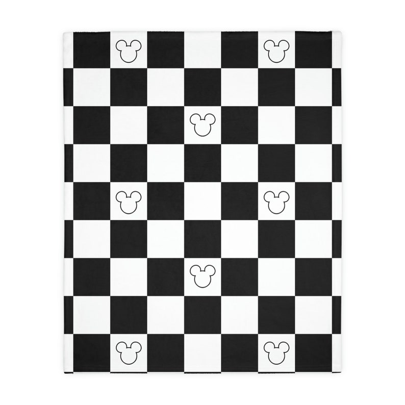 Mickey Mouse Checkered Minky Blanket - Black and White with Dual-Sided Print Design - Image 2