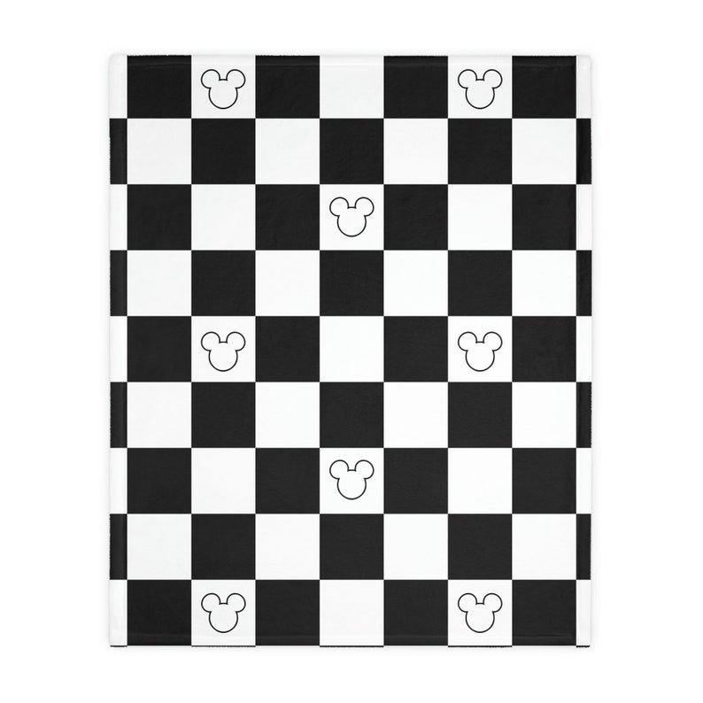 Mickey Mouse Checkered Minky Blanket - Black and White with Dual-Sided Print Design - Image 3