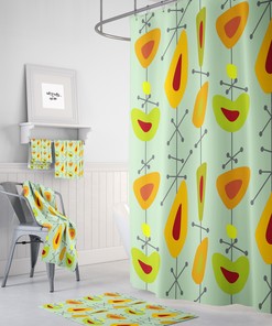 Mid Century Abstract Shower Curtain and/or Bathroom Set with Retro and Chic Design