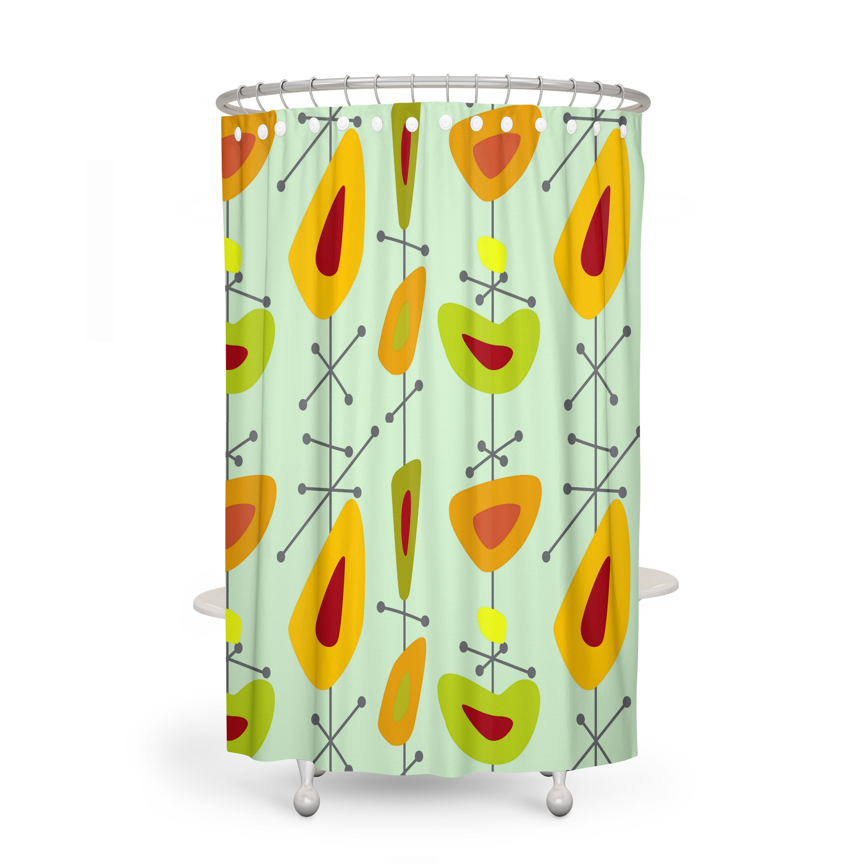 Mid Century Abstract Shower Curtain and/or Bathroom Set with Retro and Chic Design - Image 2