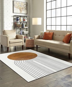 Mid Century Boho Abstract Line Art Stain Resistant Area Rugs, Machine Washable Breathable Durable Mat