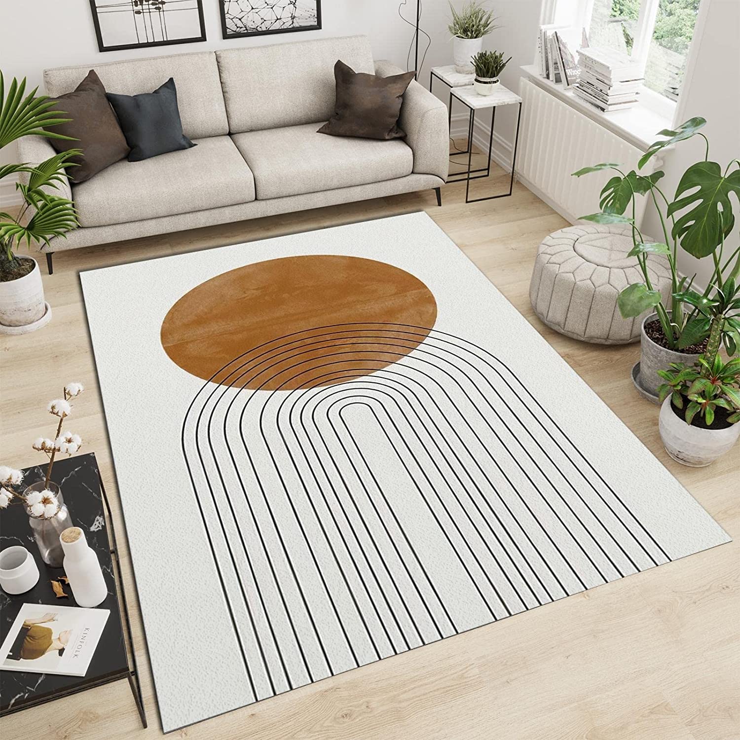 Mid Century Boho Abstract Line Art Stain Resistant Area Rugs, Machine Washable Breathable Durable Mat - Image 2