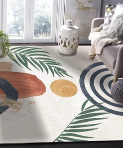 Mid Century Boho Area Rugs with Abstract Arch Sun Geometric Art Indoor Non-Slip Kids Rug in 70s Style.