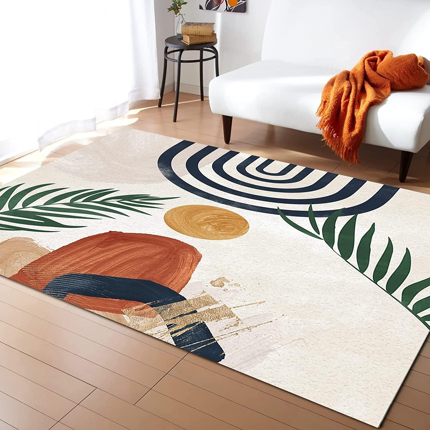 Mid Century Boho Area Rugs with Abstract Arch Sun Geometric Art Indoor Non-Slip Kids Rug in 70s Style. - Image 2