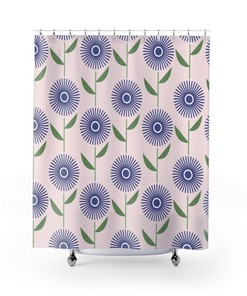 Mid Century Floral Shower Curtain | 70s Style Bath Curtain | 71 x 71 inch Curtain | College Dorm Bathroom Decor